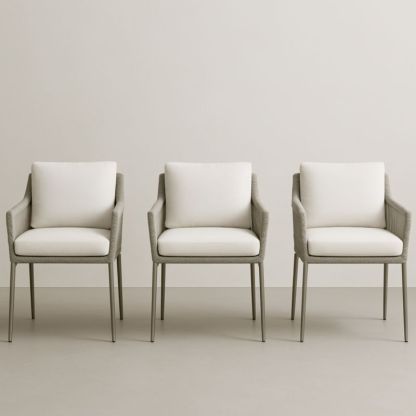 Lot de 3 chaises d'extérieur en aluminium avec coussins blancs