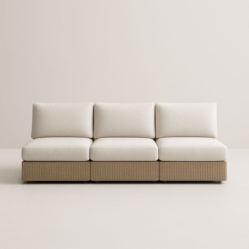 Canapé Modulable 3 Places en Résine Tressée Beige