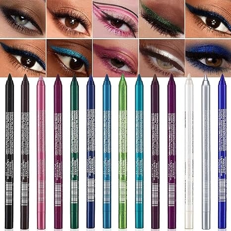 🔥 BIG SALE - 60% OFF🔥- 🎨14-Pack Eyeliner Pencil Waterproof Colored Gel Liners with Metallic & Shimmer Finishes Smudge-Proof✨