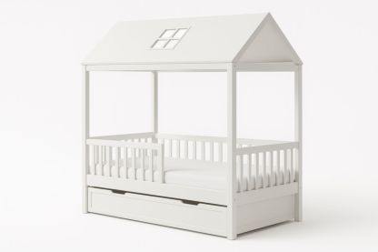Lit enfant cabane bois blanc avec tiroir de rangement