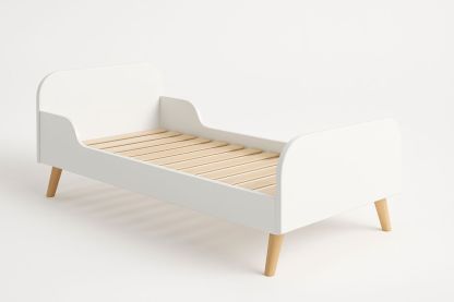 Lit pour enfant en bois blanc avec pieds en bois massif