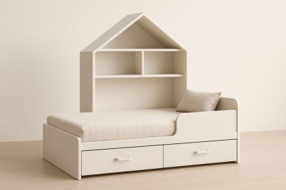 Lit enfant en bois blanc avec étagères intégrées 200x90cm