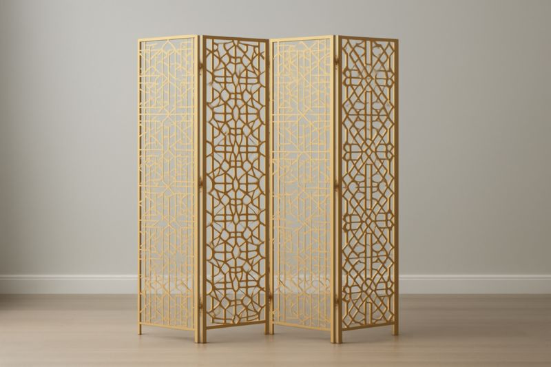 Paravent Bois Métal Géométrique Doré 4 Panneaux