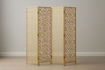 Paravent Bois Métal Géométrique Doré 4 Panneaux