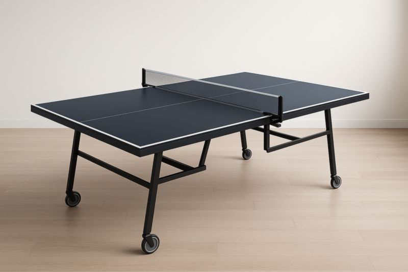 Table de ping-pong en bois MDF pliable et roulettes, Noir