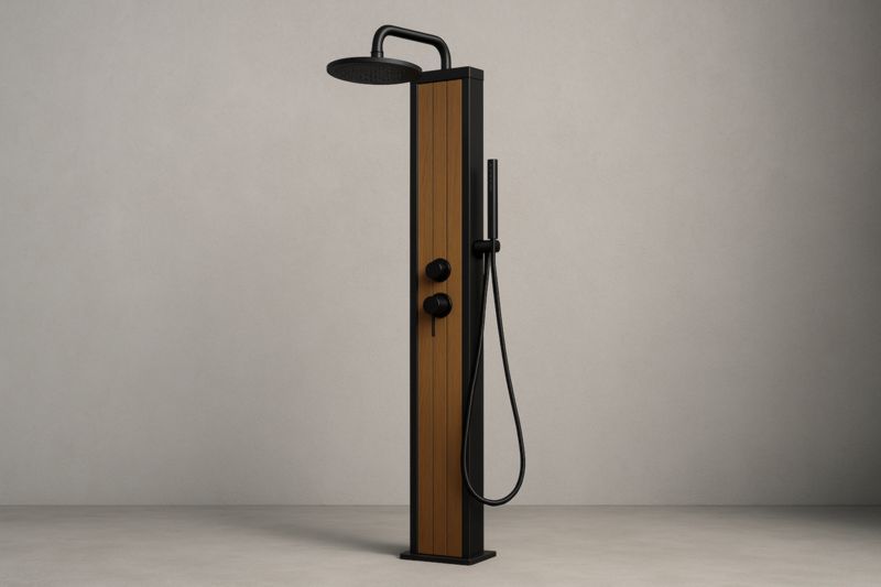 Douche Extérieure Aluminium Bois Douchette Noire Hauteur