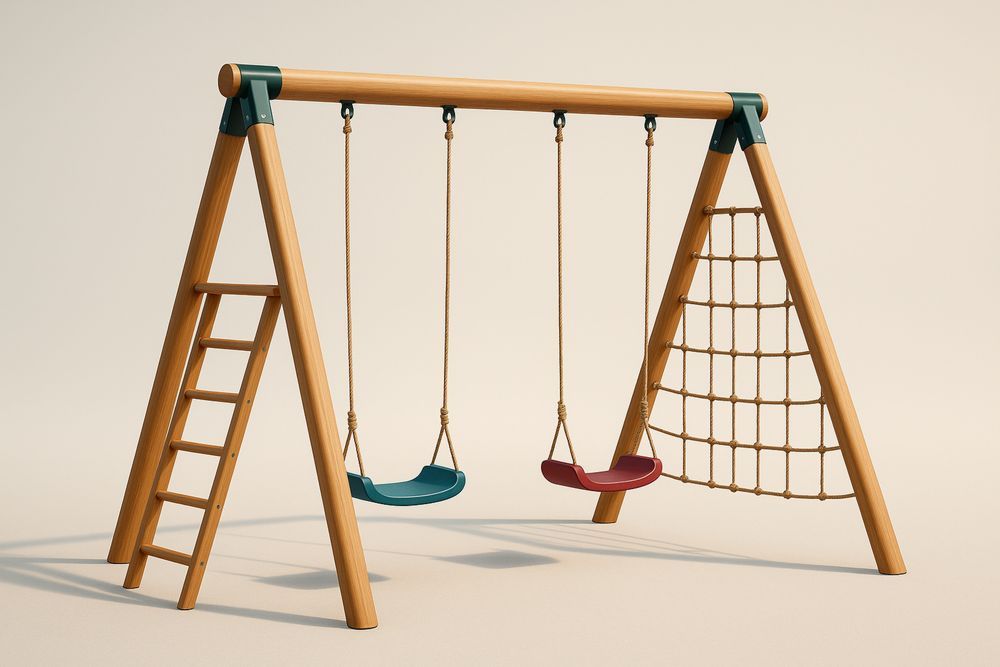 Balancoire en Bois Massif avec Échelle et Filet en Corde