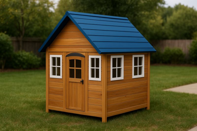 Cabane Enfant Bois Toit Bleu 120x100x140 cm