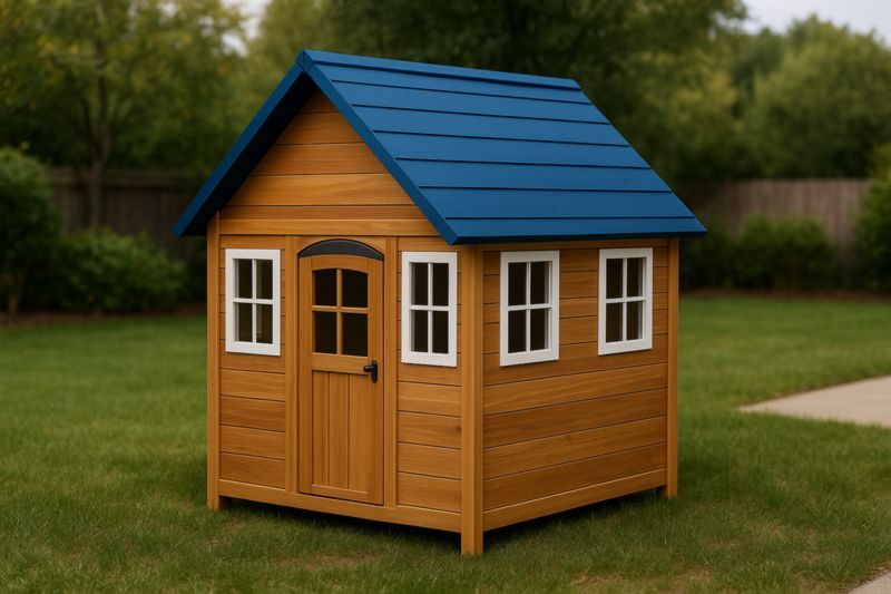 Cabane Enfant Bois Toit Bleu 120x100x140 cm