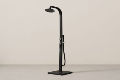 cabine de douche extérieure autoportante en acier inoxydable noir