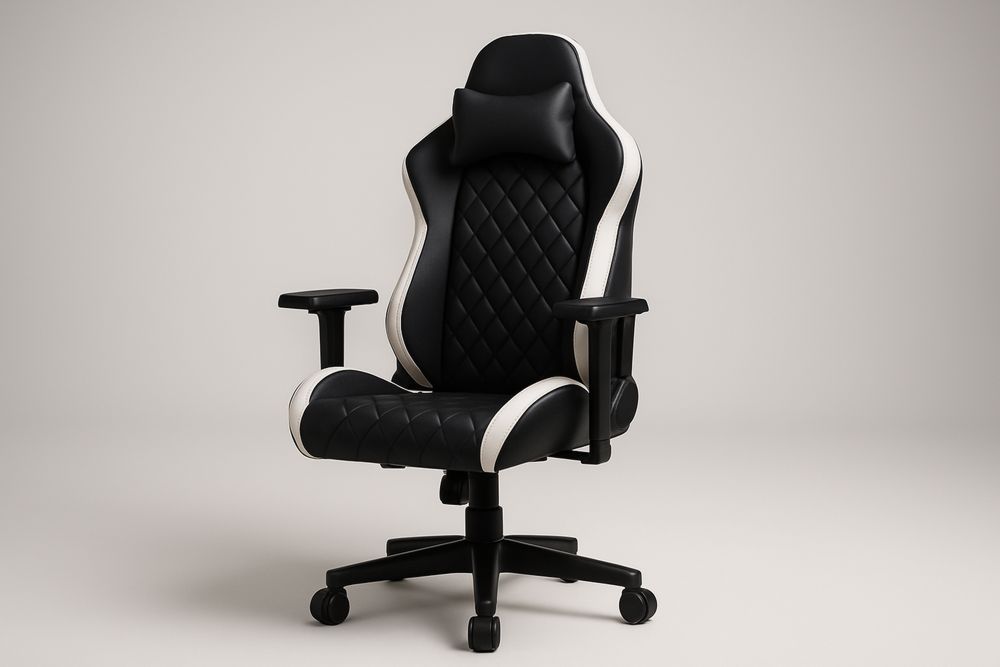 Chaise gamer en cuir synthétique noir et blanc réglable