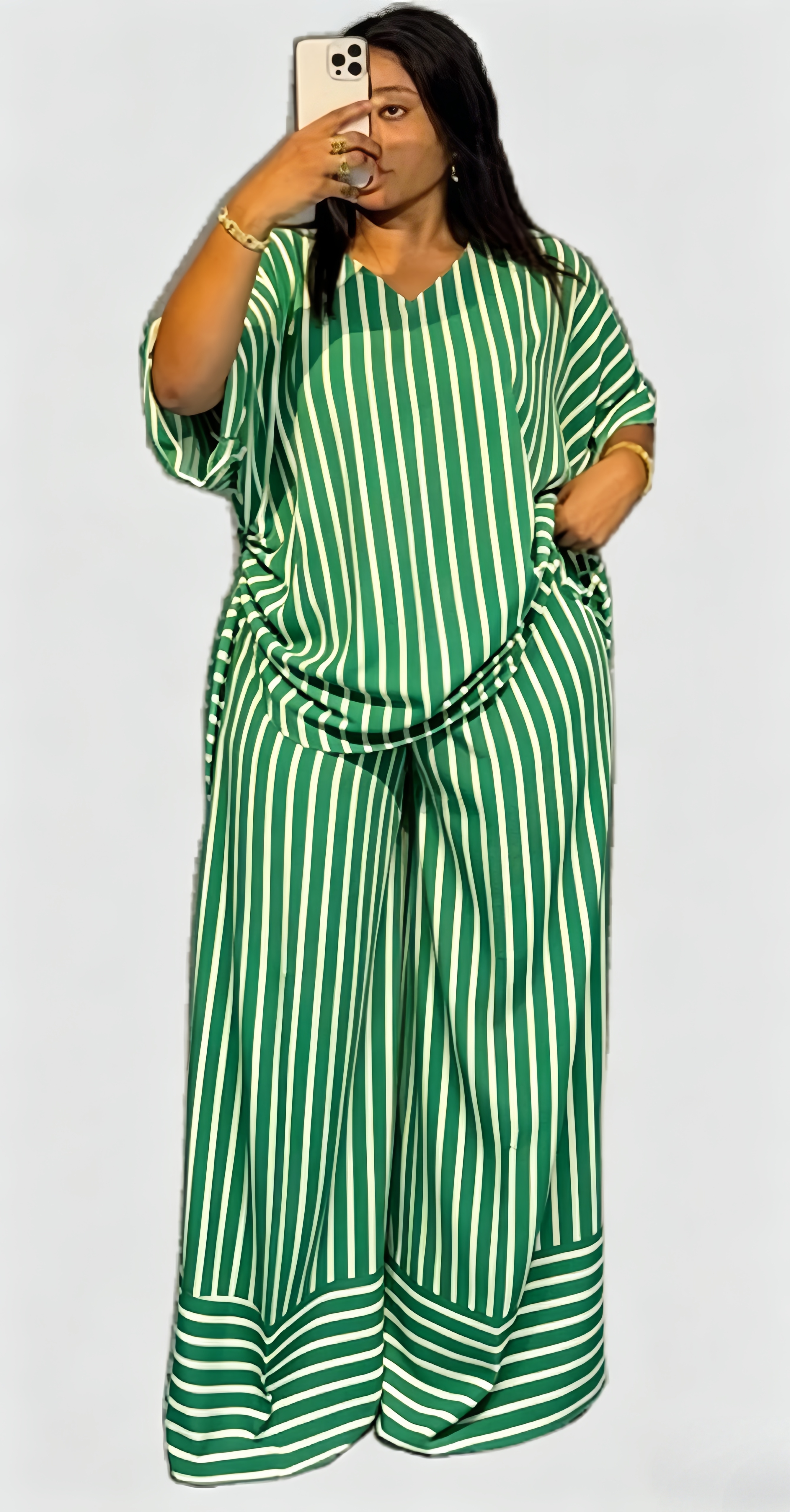 Casual Stripe Draw String V Neck Short Sleeve Two Pieces