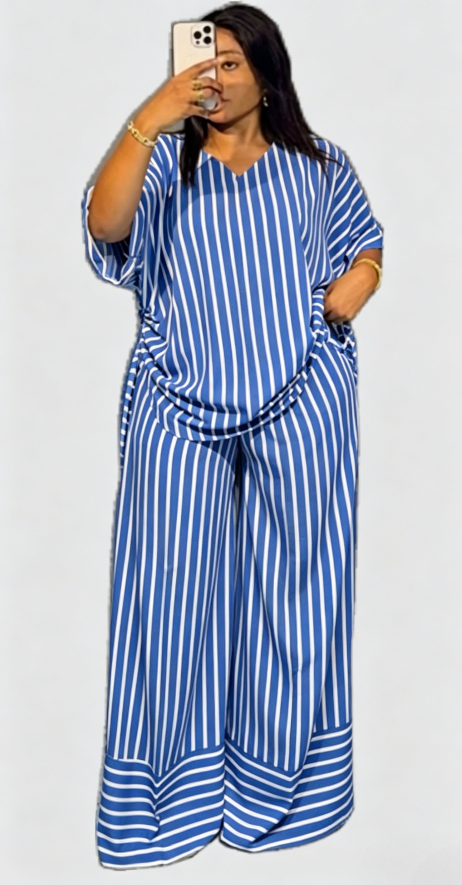 Casual Stripe Draw String V Neck Short Sleeve Two Pieces
