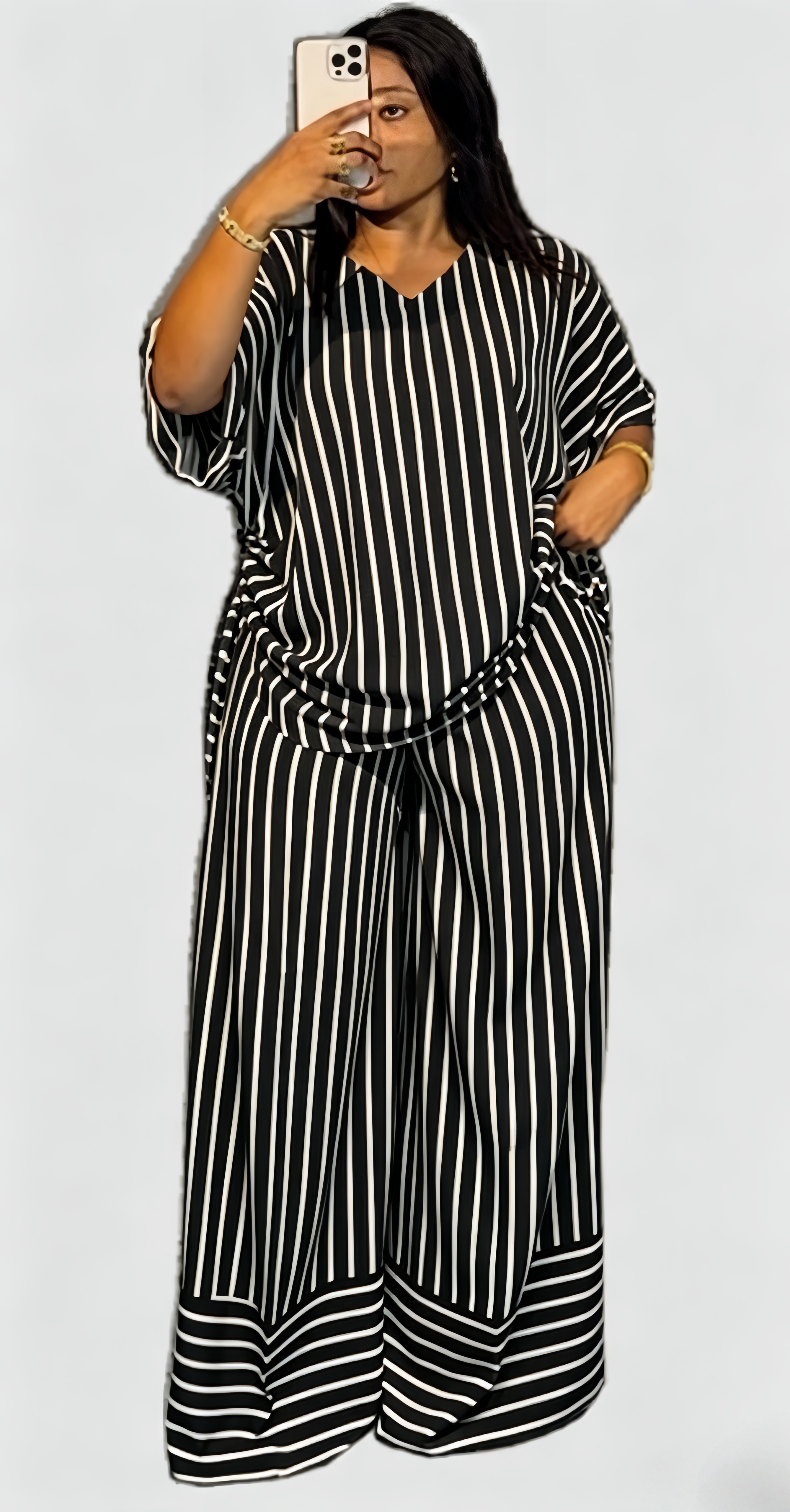 Casual Stripe Draw String V Neck Short Sleeve Two Pieces