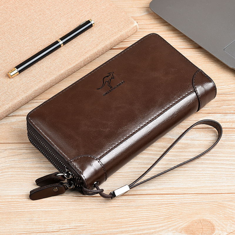 ❤️Business casual genuine leather anti-theft wallet with double zippers.