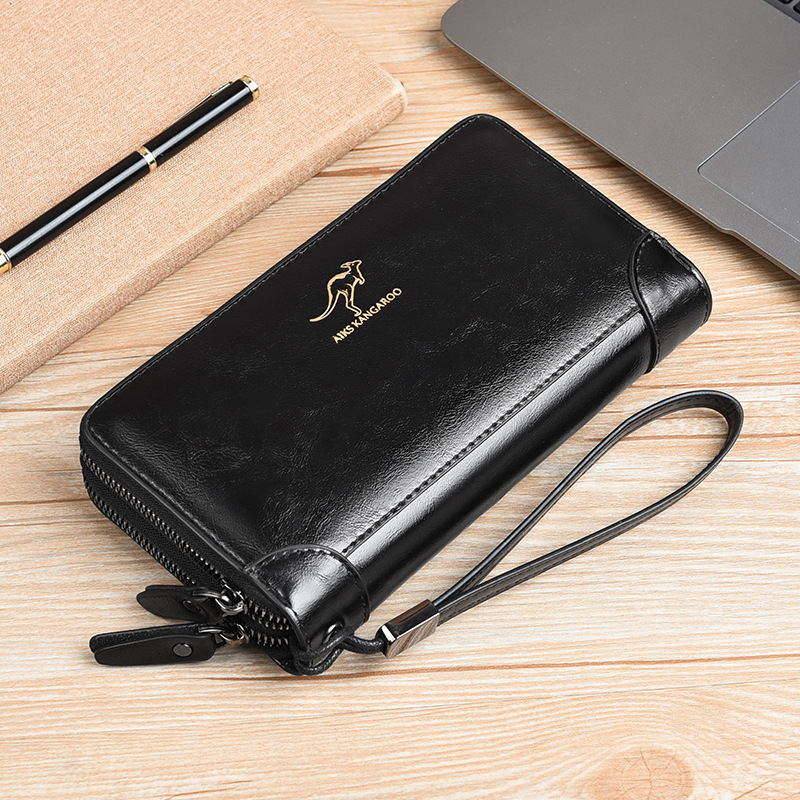 ❤️Business casual genuine leather anti-theft wallet with double zippers.