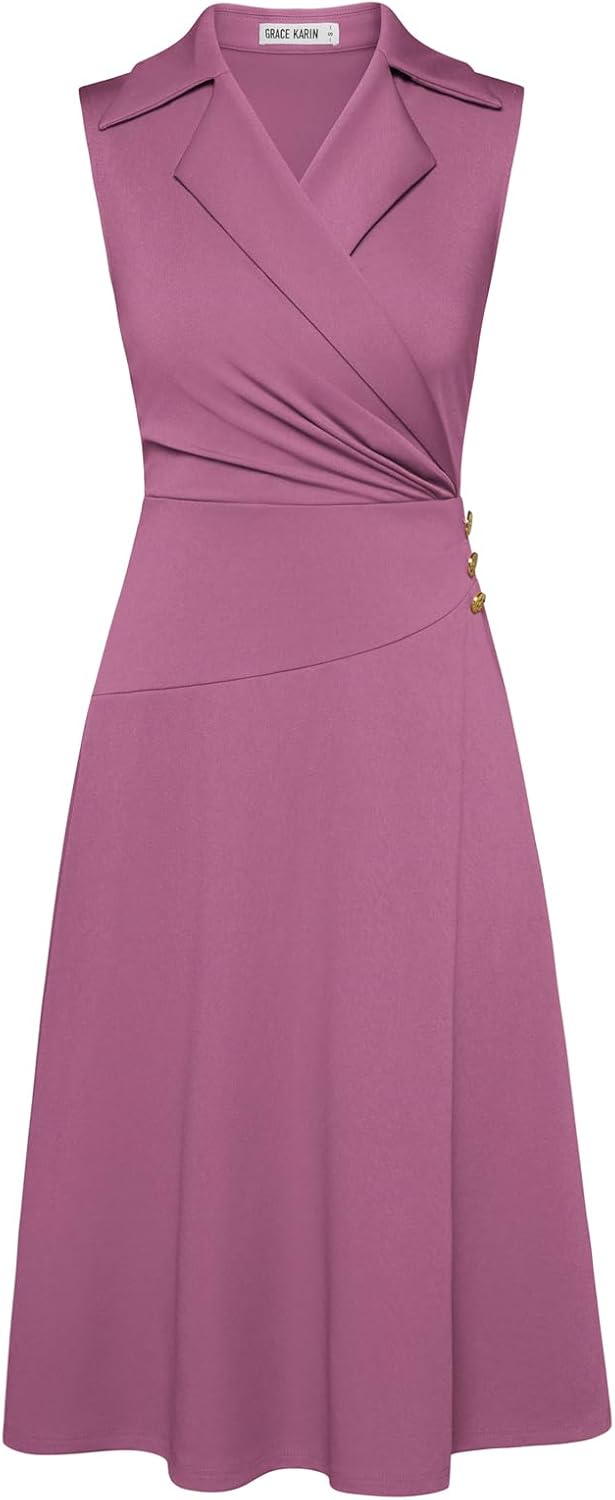 GRACE KARIN 2026 Work Midi Dresses for Women,Wrap Business Casual Funeral Outfit for Women,Wedding Guest Dresses