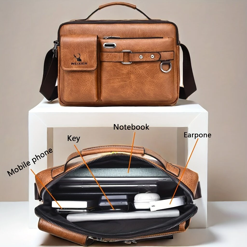 ❤️ Leather Crossbody Shoulder Bag for Men | Multiple Compartments, High Capacity