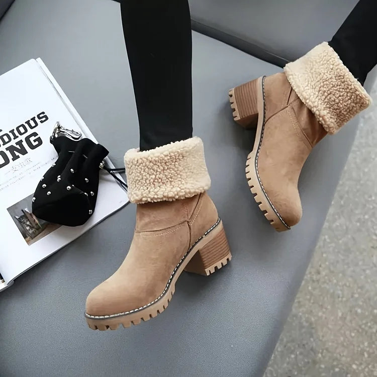 Mid-Tube Fur-Lined Boots for Women – Stylish, Warm, Comfort Design