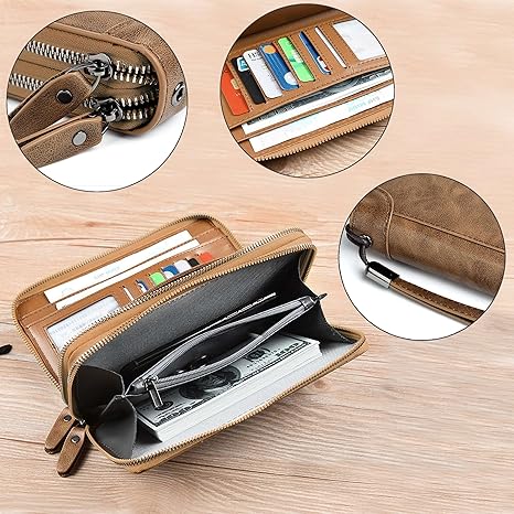 ❤️Business casual genuine leather anti-theft wallet with double zippers.