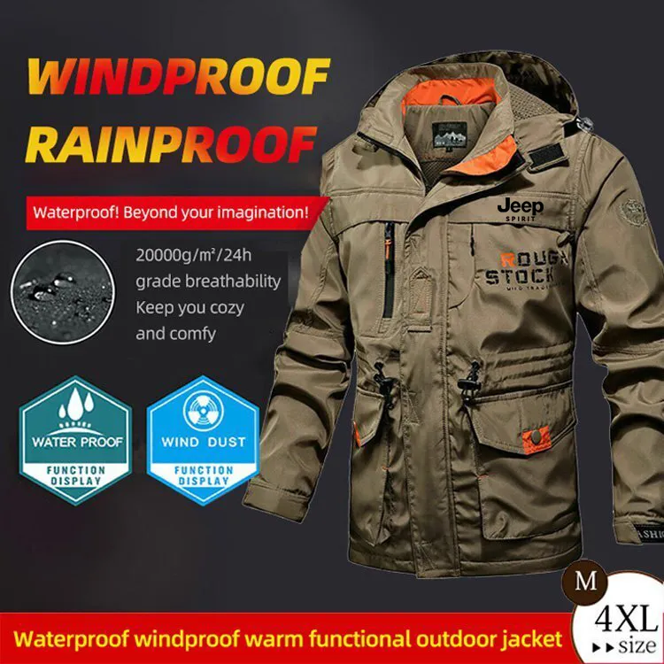 💝Men's outdoor mid-length hooded jacket, windproof, waterproof, and warm