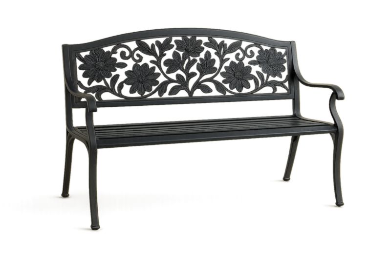 Banc de jardin en fonte noir avec motif floral