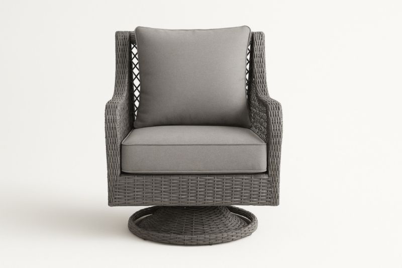 Fauteuil pivotant en osier et tissu polyester gris