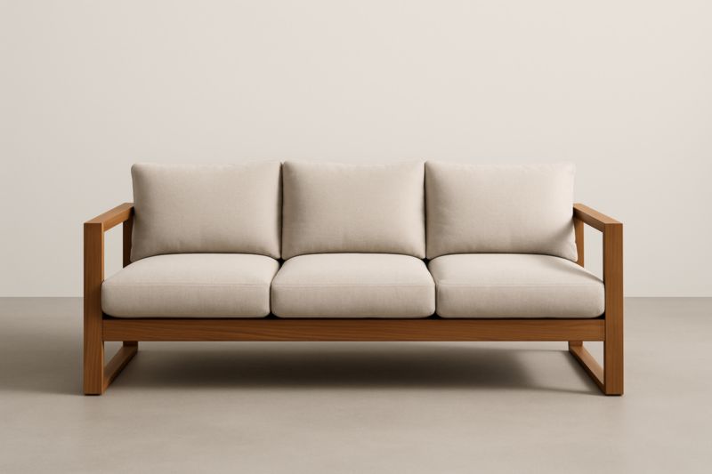 Canapé 3 Places en Bois avec Coussins en Tissu Beige