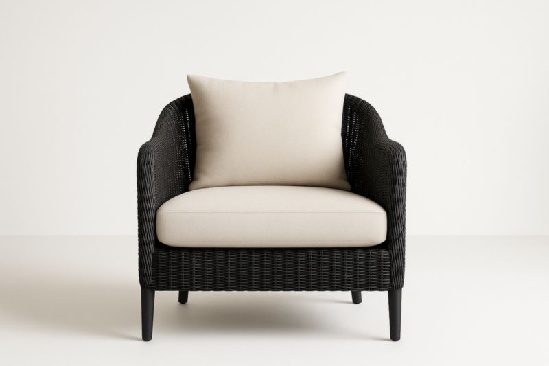 Fauteuil en Polyéthylène Noir avec Coussin Beige