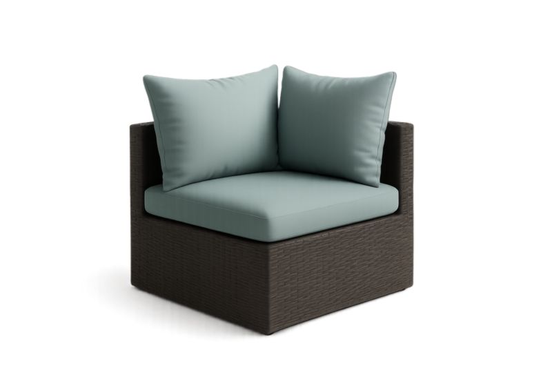 Fauteuil d'Angle Extérieur Résine Tressée Marron Coussins Vert