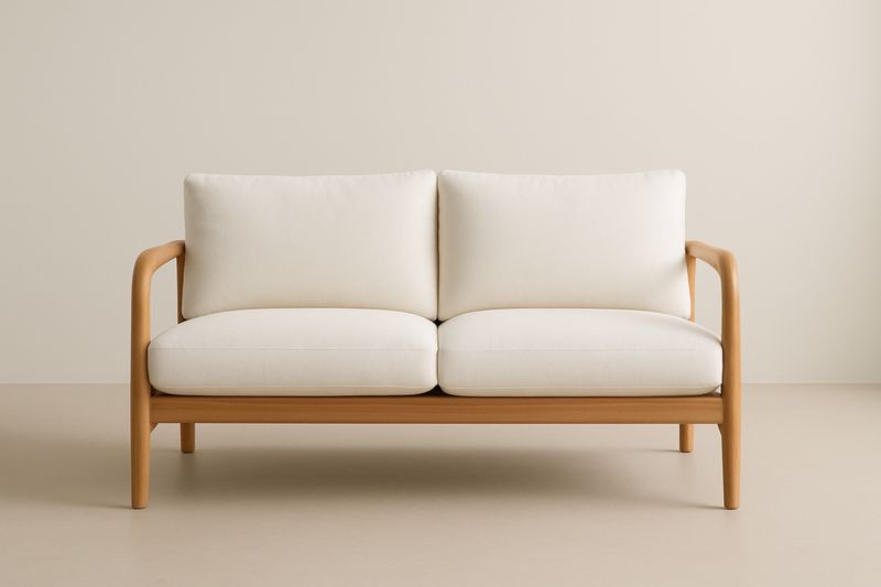 Canapé 2 places beige cadre bois rembourrage mousse