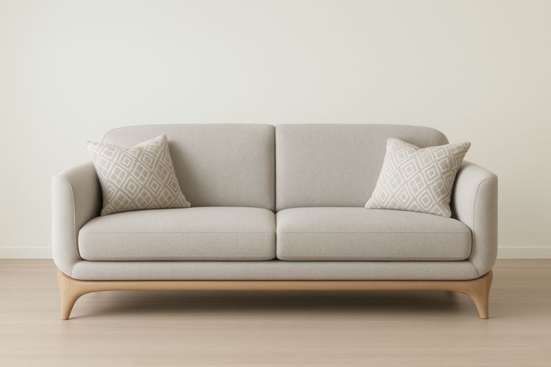 Canapé Tissu Gris Clair avec Structure en Bois