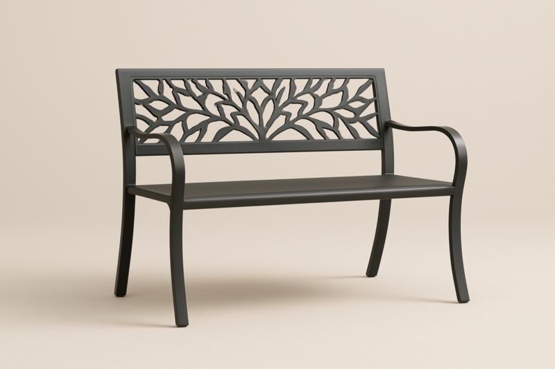 Banc en métal noir avec motif feuille