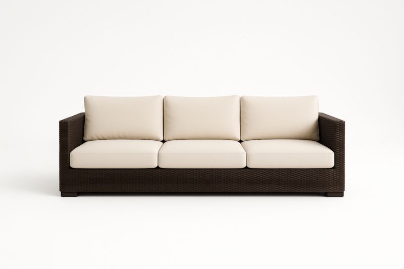 Canapé 3 places résine brune coussins crème