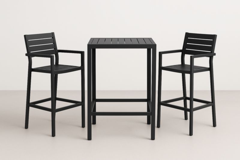 Ensemble de Table et 2 Chaises Hautes Noir Aluminium Extérieur