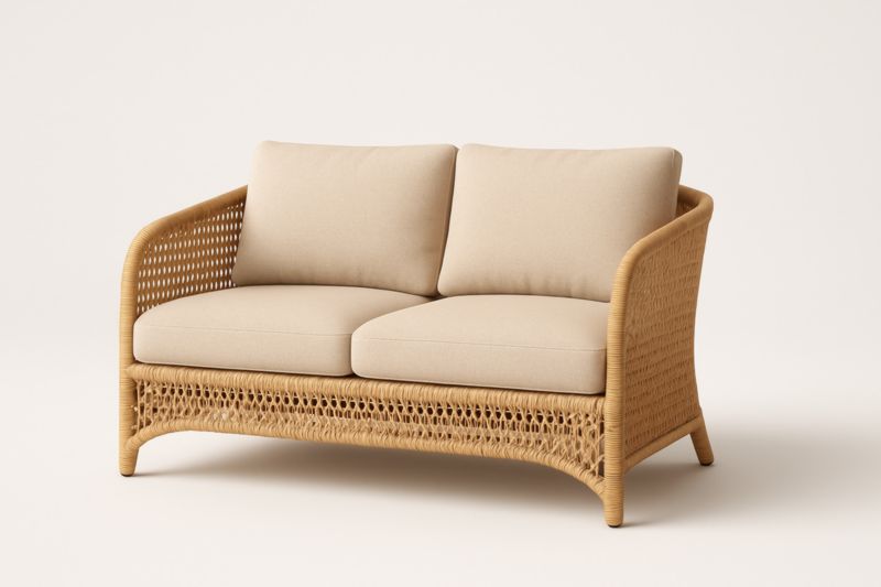 Canapé en osier 2 places avec coussins polyester Beige