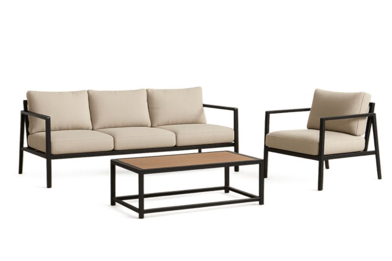 Ensemble de Salon de Jardin en Métal et Bois Beige