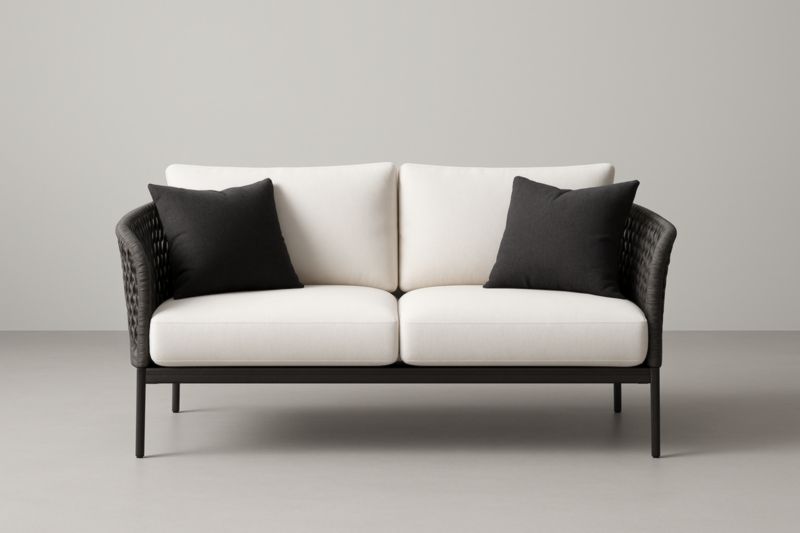 Canapé 2 places en métal noir et coussins crème