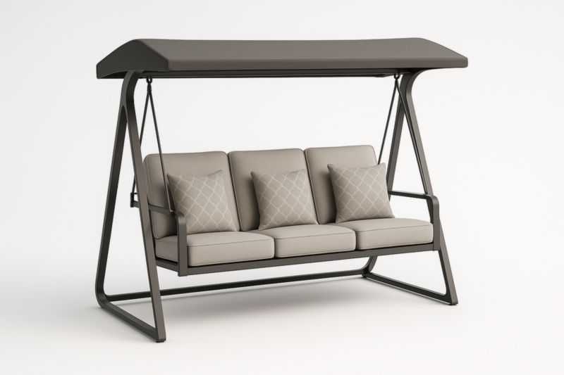 Balancelle de jardin trois places tissu polyester beige structure métal