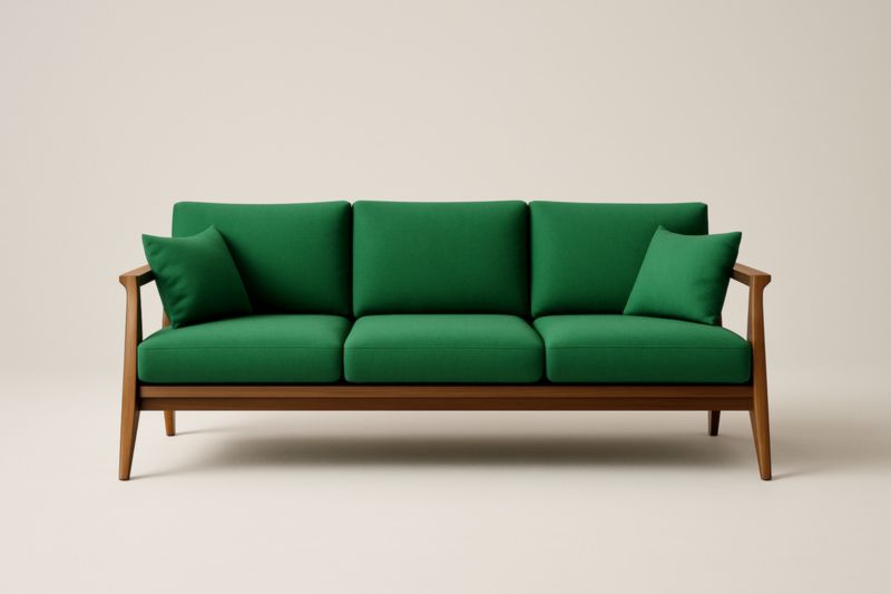 Canapé 3 places vert en bois et tissu