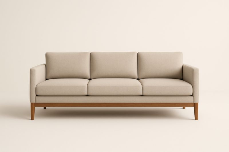 Canapé trois places en tissu avec pieds en bois