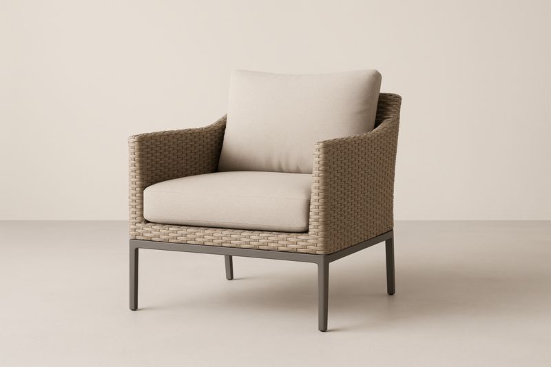 Fauteuil en Rotin Synthétique Beige Structure Métallique
