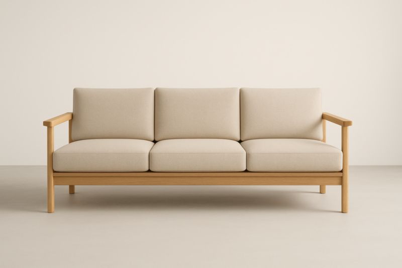 Canapé 3 places beige en bois avec rembourrage en mousse polyester