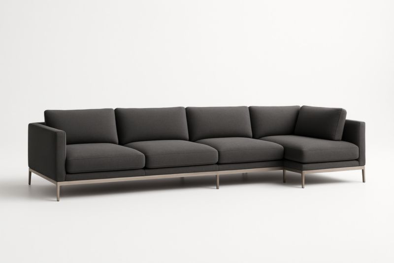 Canapé d'Angle Tissu Gris Structure Métal 290x90x85 cm