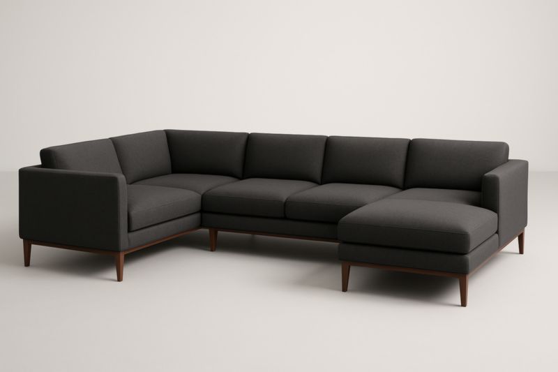 Canapé d'angle tissu Gris Foncé pieds Bois