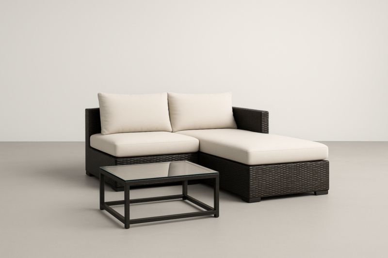 Canapé d'angle d'extérieur en résine tressée avec table en verre