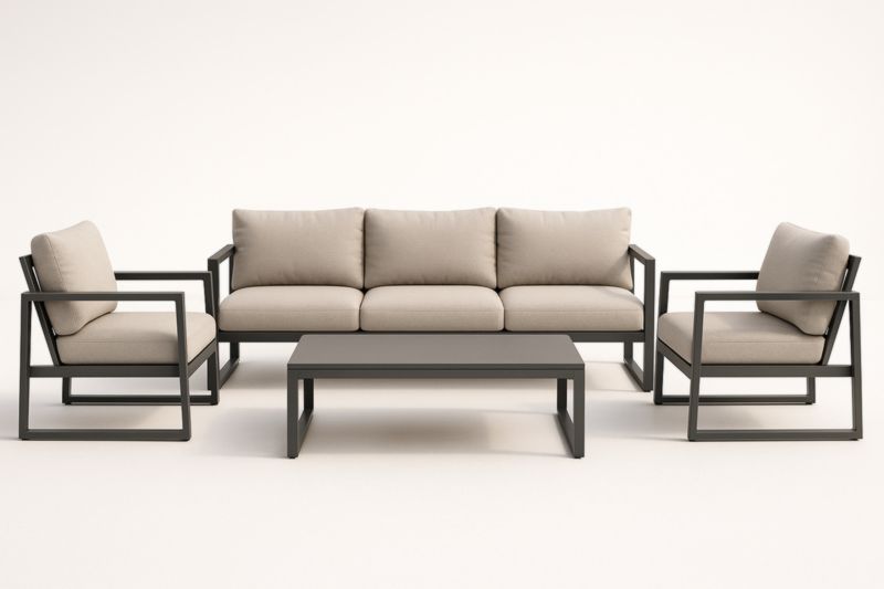 Ensemble de Salon en Métal avec Coussins Beiges