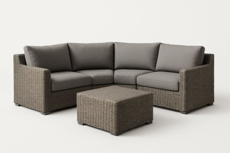 Ensemble de salon d'angle en rotin synthétique avec table basse