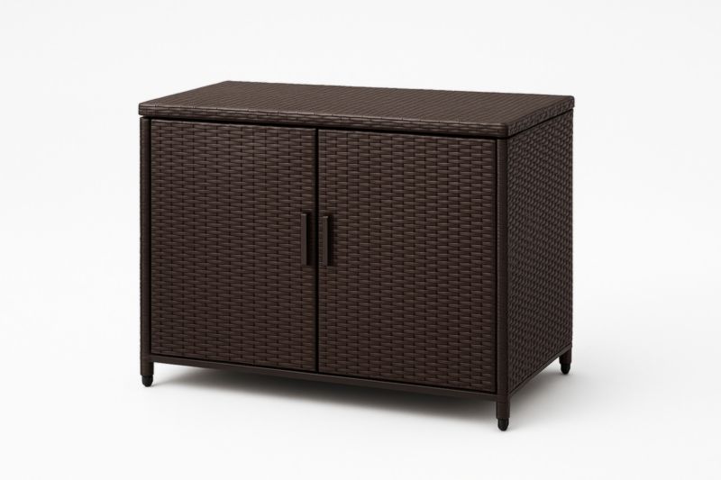 Armoire de rangement en résine tressée marron avec portes