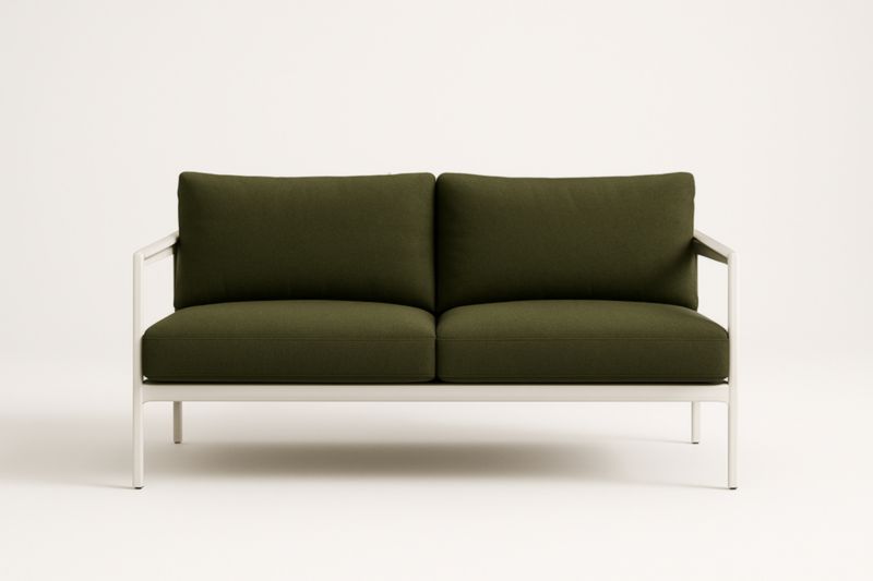 Canapé 2 Places Métal Blanc Coussins Tissu Vert